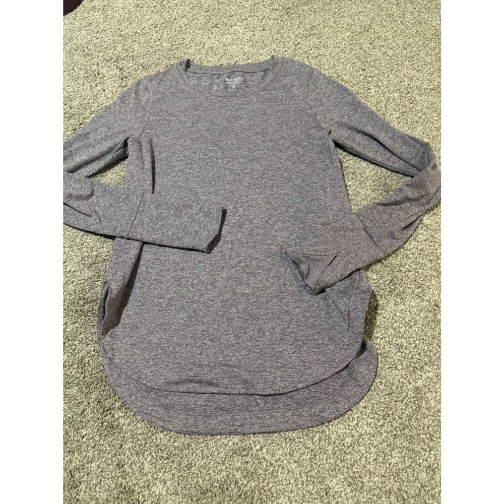 Athleta Womens Heathered Purple Gray Long Sleeve Thumbhole Top XXS High Low Hem